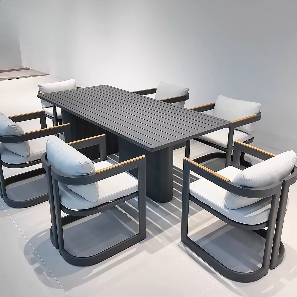 Bistro Table Set - Zeitgenössisches 6-teiliges Outdoor-Esstisch-Bistrostuhl-Set, moderner Tisch und