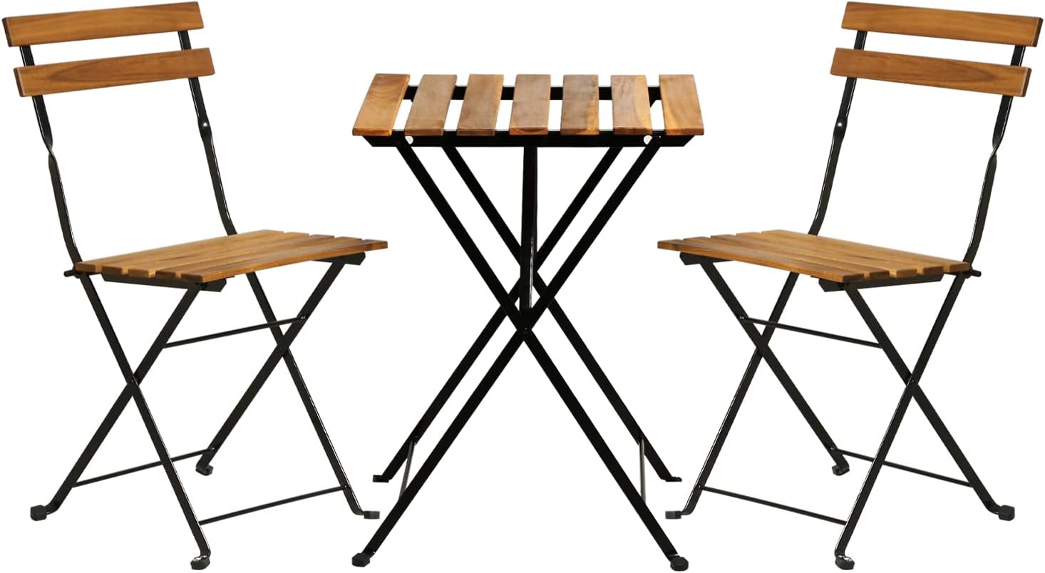 Bistro Table Set - 3-teiliges klappbares Bistro-Set aus Naturholz für