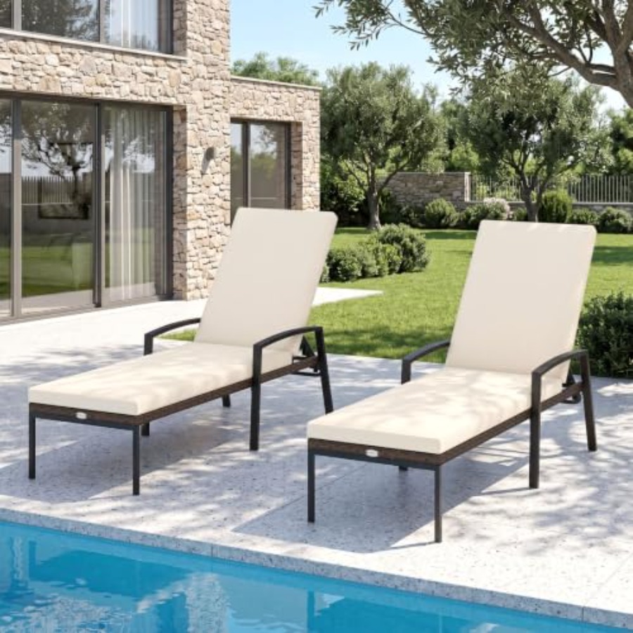 Rattan Lounge Set - Gartenmöbel-Set: Rattan-Loungesessel, beige, verstellbare Chaiselongue mit