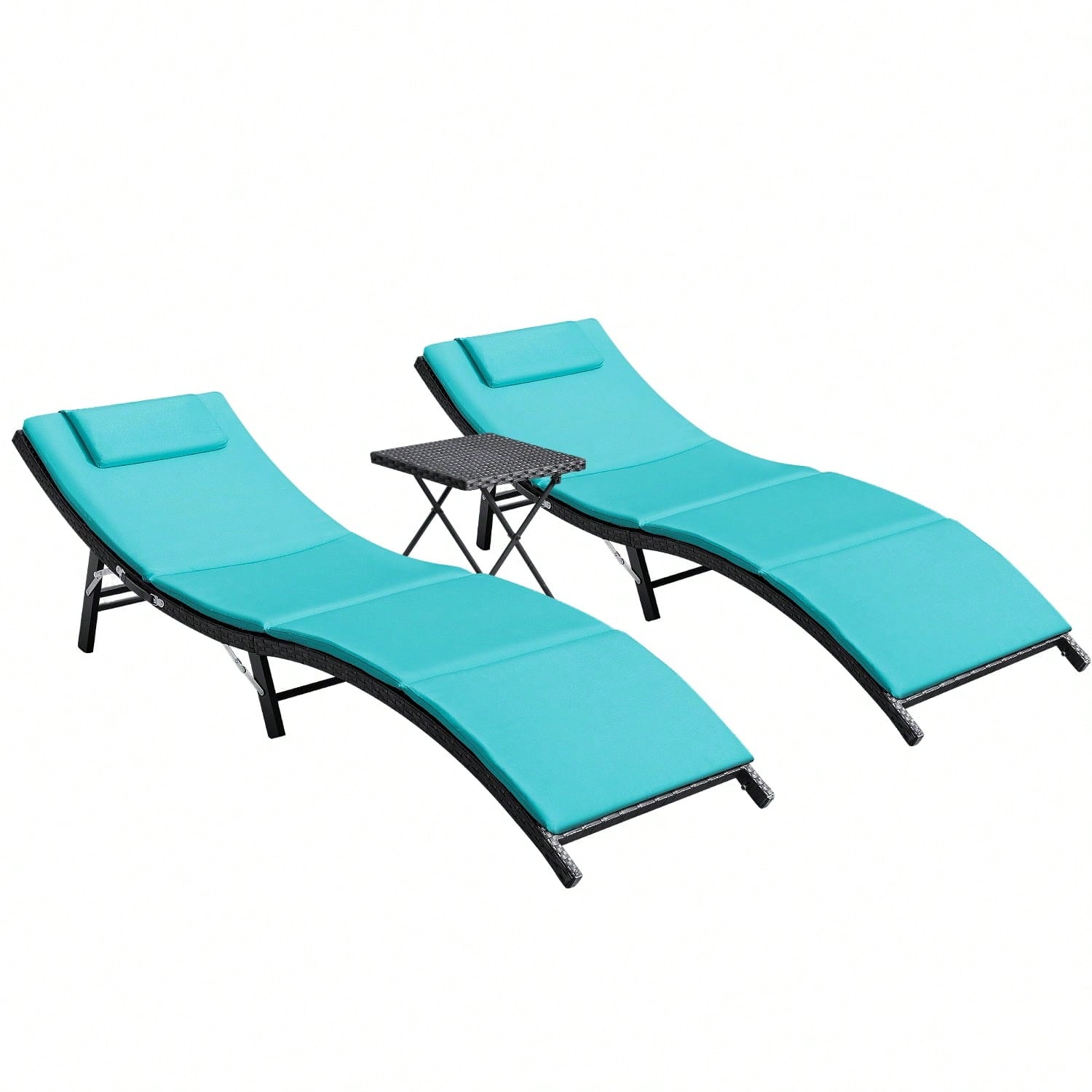 Rattan Lounge Set - 3-teiliges Gartenmöbel-Set mit Liegestühlen aus PE-Rattan,